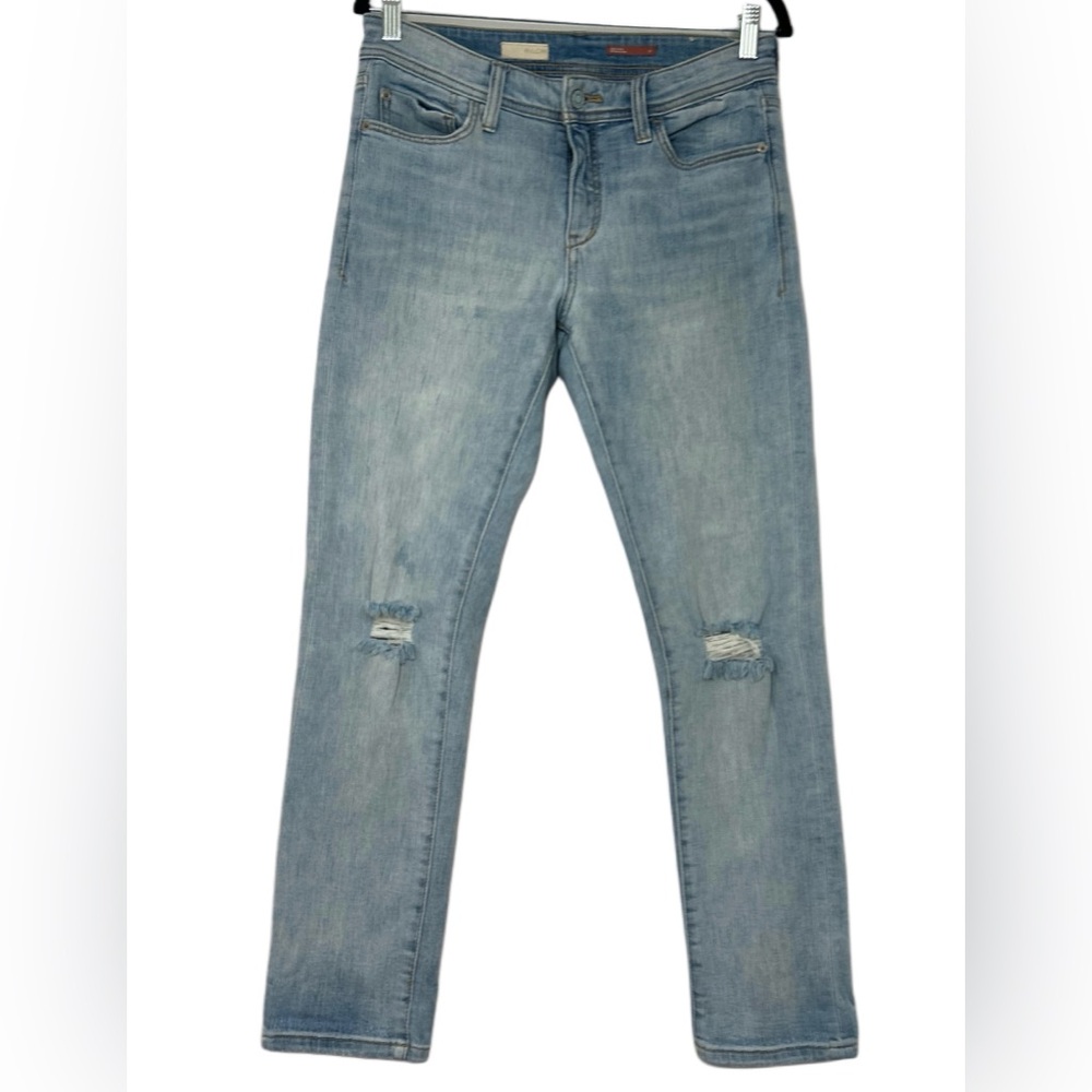 Pilcro Anthropologie Slim Boyfriend Crop Light Blue Denim Jeans sz27 Distressed